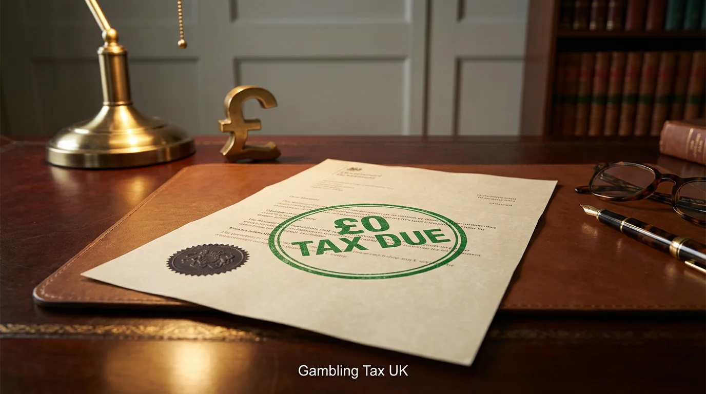 HMRC-style document with a zero tax due stamp next to a £ symbol on a desk