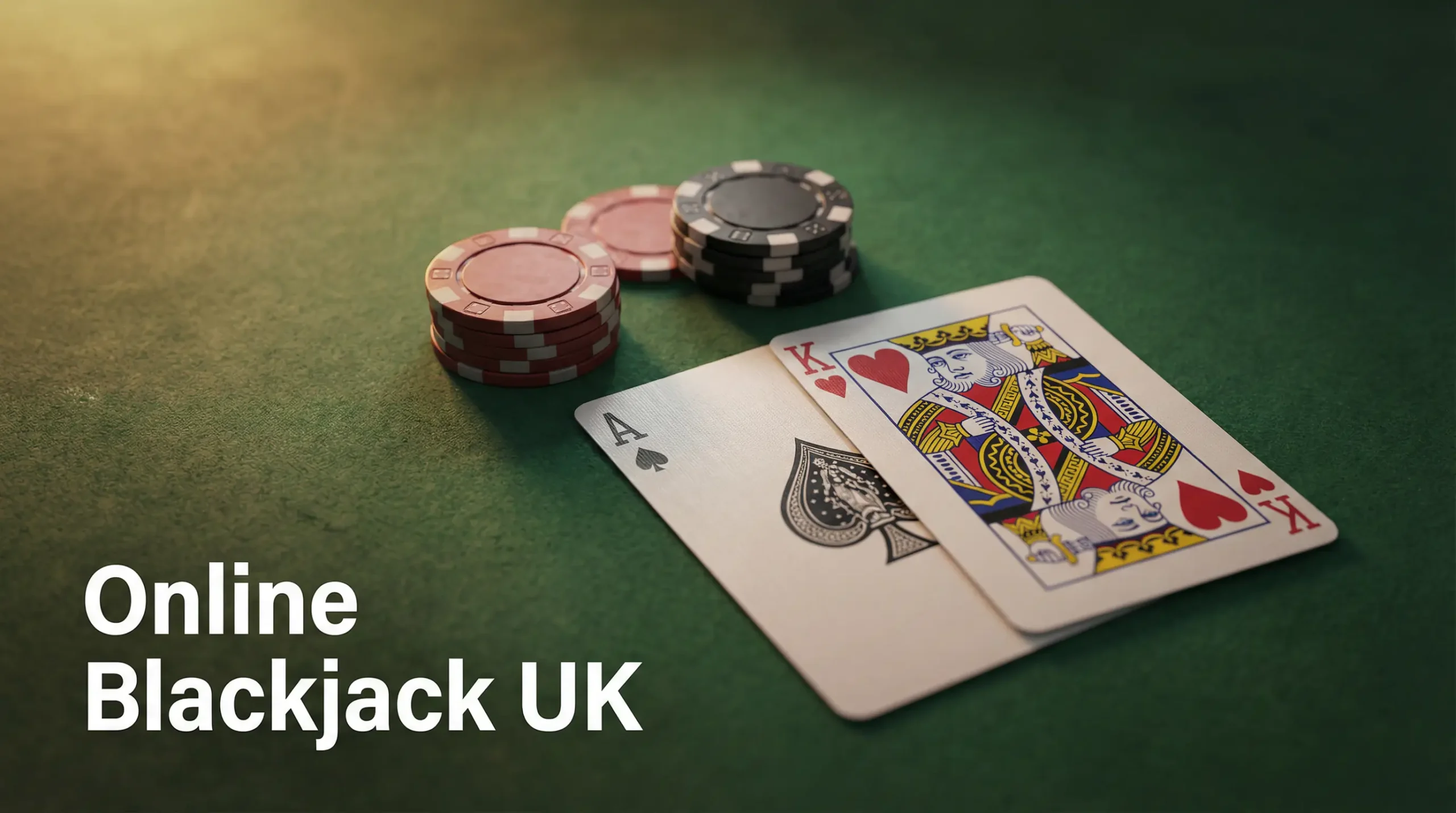 Online blackjack real money UK — close-up of blackjack cards and chips on a green felt table