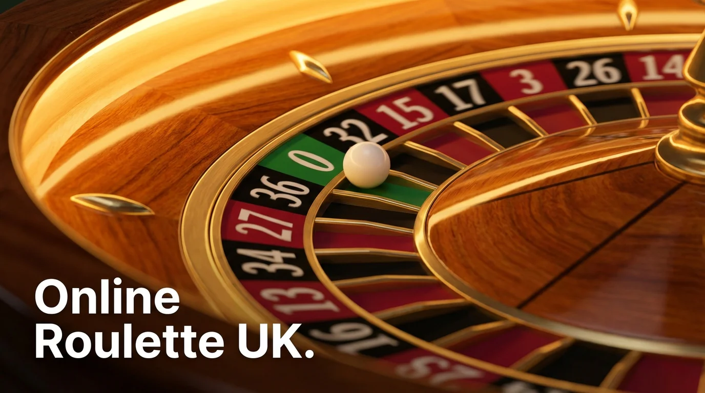 Online roulette real money UK — a white ball resting in a red pocket on a polished roulette wheel
