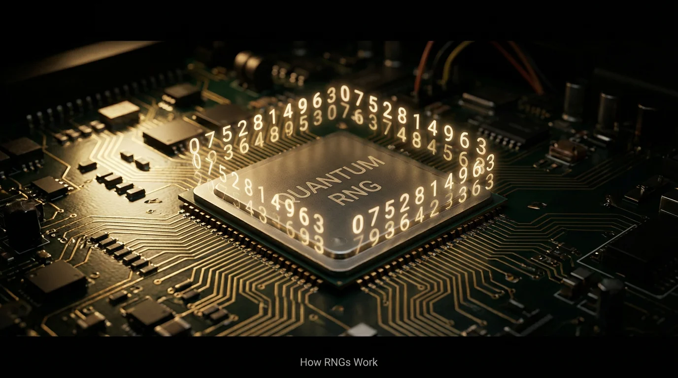 Close-up of a computer circuit board with streams of random digits projected above it
